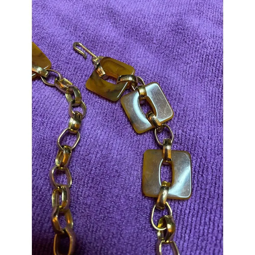 Brown Faux Amber Stone & Gold Chain Necklace 15